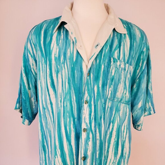 Painted Tommy bahama silk shirt blue stripe white XL limited edition collector